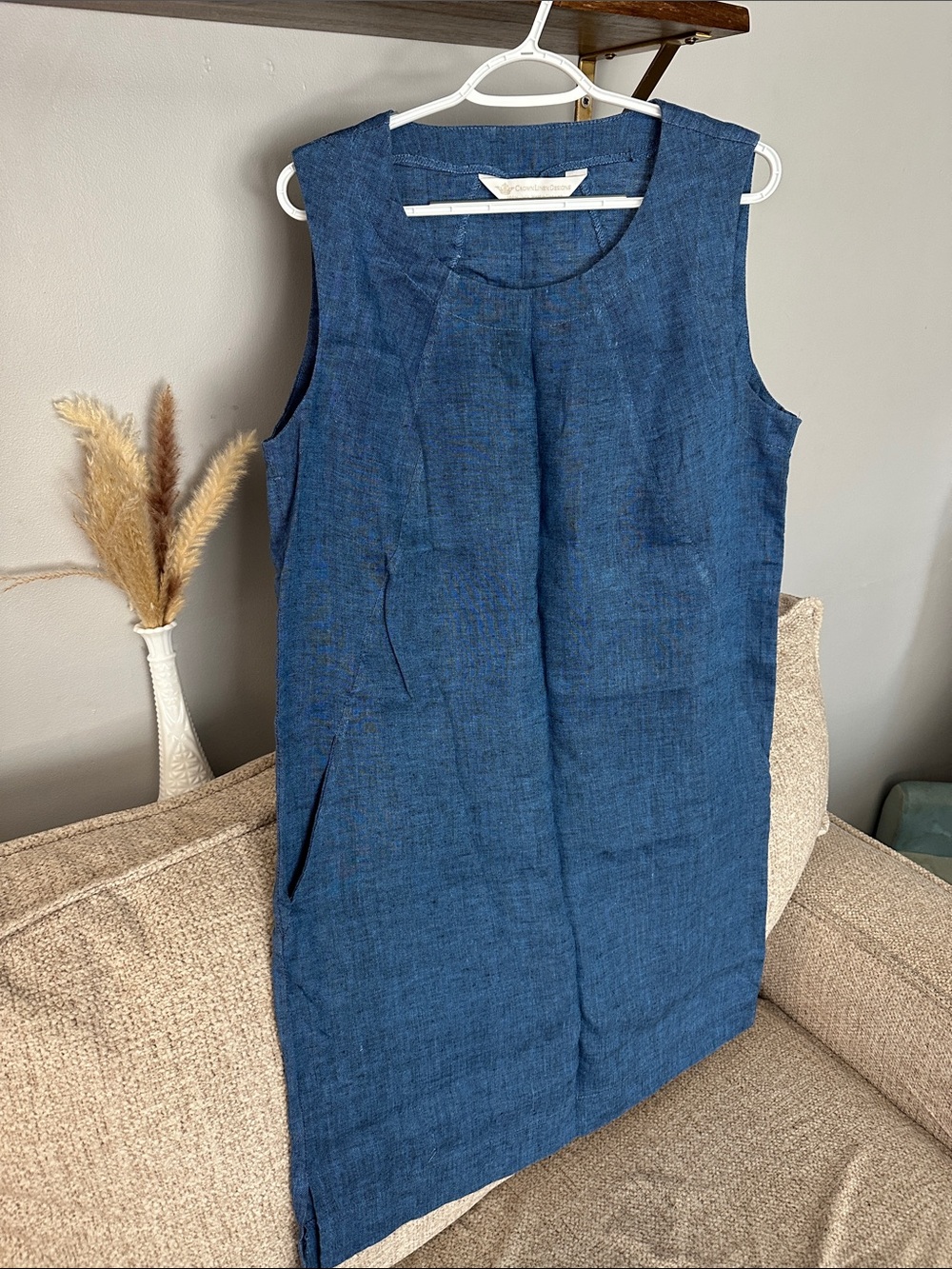Sleeveless Indigo Linen Shift Dress